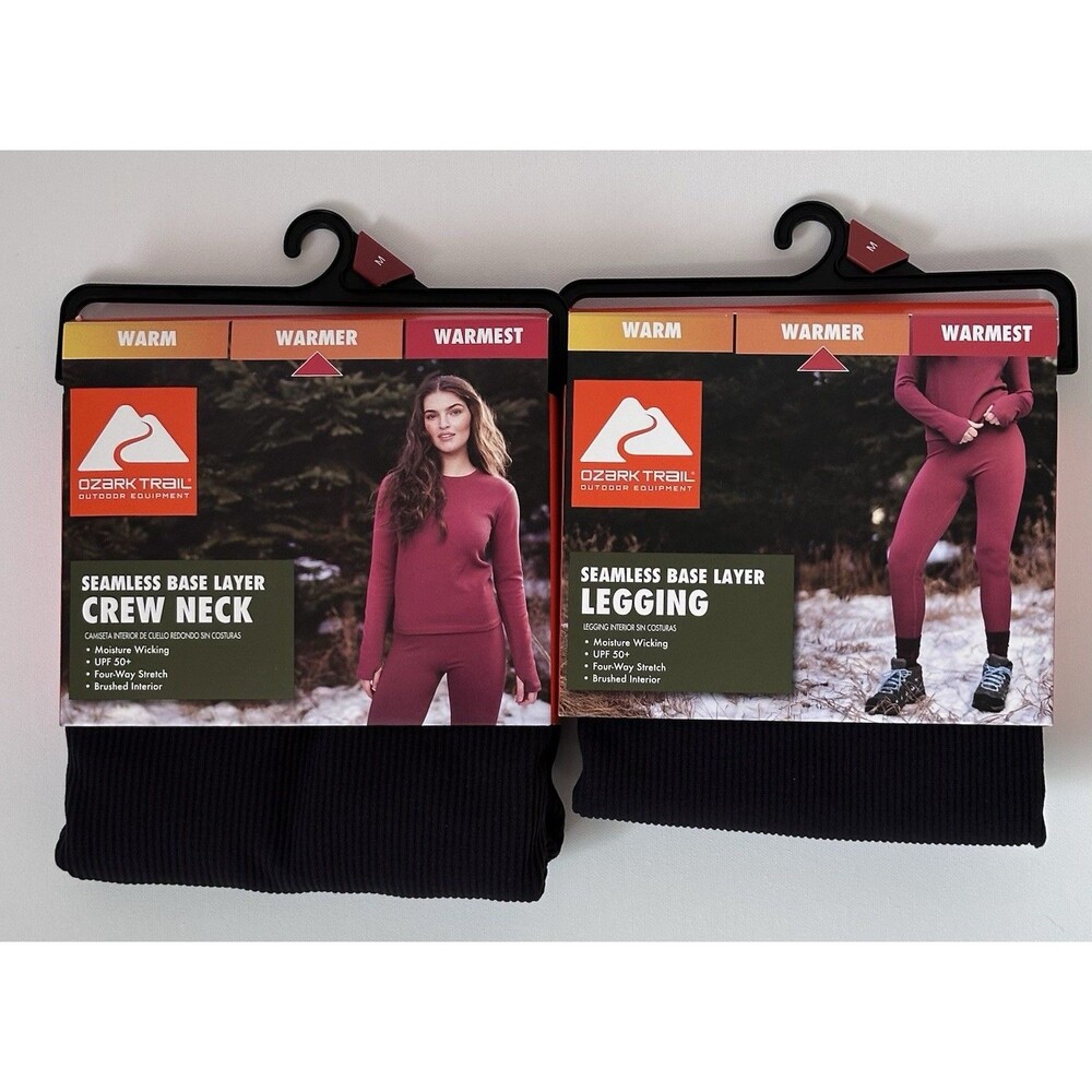 Ozark Trail Womens Base Layer Set M Black Thermal Crew Neck Leggings